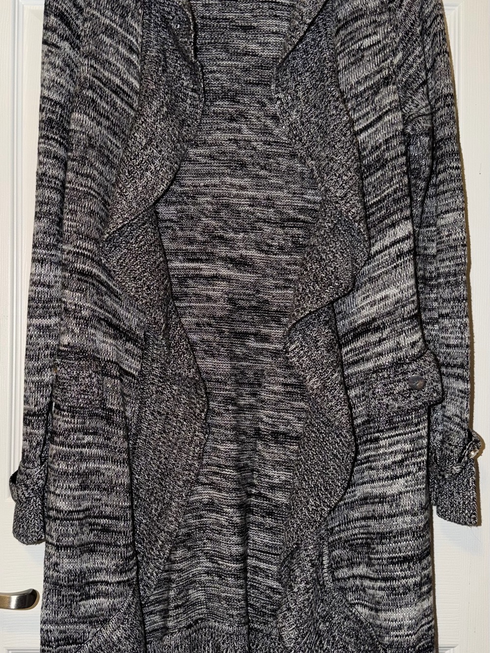 White House/Black Market Black, White & Gray Marbled Open-Front Women's Cardigan